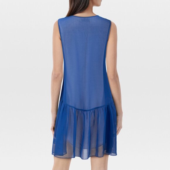SANDRO Paris Sheer Overlay Contrast White Placket Cobalt Blue Mini Dress Size 2 - Picture 2 of 14